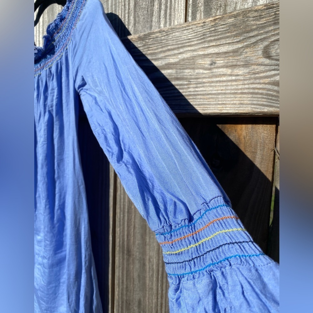 Velvet Torch with colorful Smocked neckline and sleeves Sz S - Picture 2 of 6